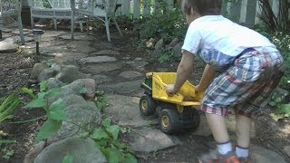 TONKA TRUCKS Dig Dirt Construction KIDS PLAYING Backyard FUN [upl. by Akimet]