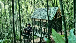 Craft construction Bamboo house in the forest cook sleep overnight [upl. by Tiga636]