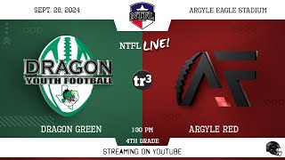 NTFL Youth Football  Dragon Green at Argyle Red 4th Grade928130 PEagle Stadium 1 [upl. by Sheela756]