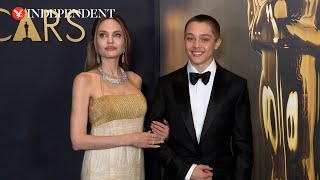 Angelina Jolie and Brad Pitts son Knox accompanies her at Governors Awards 2024 [upl. by Naerol278]