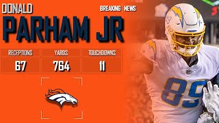 𝐁𝐑𝐄𝐀𝐊𝐈𝐍𝐆 𝐍𝐄𝐖𝐒 Denver Broncos Add TE Donald Parham Jr To Practice Squad  2024 NFL Offseason [upl. by Hsirt]