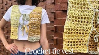 Crochet tie front vest  crochet tutorial [upl. by Lyrem]