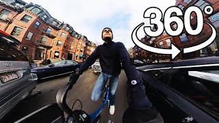 360 VIDEO Boston Biking  Live Narration through Newbury Street Craigie Bridge Cambridge Street [upl. by Noirred]