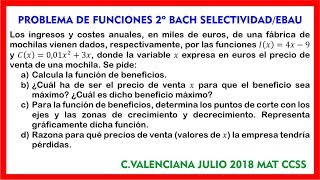 Problema de Optimización de Funciones 2º BACH CCSS SELECTIVIDAD EBAU 02 [upl. by Urd]