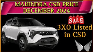 Mahindra CSD Canteen Price December 2024  XUV 3XO CSD Price 2024  Thar RWD csd Price  CSD Cars [upl. by Gherlein936]