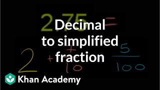 Decimal to simplified fraction  Decimals  PreAlgebra  Khan Academy [upl. by Carvey730]