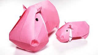 Origami Hippo Jose Herrera  Paper Folding  Papier Falten  종이접기  Paper Crafts 1101 おりがみ [upl. by Cusack]