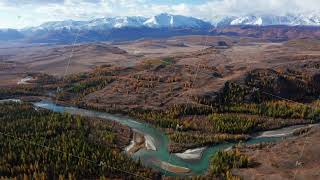 Breathtaking aerial view of Mountain Altais autumnal landscapes [upl. by Hertberg]