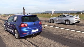 980HP VW GOLF V R32 Turbo 4Motion vs 990HP Toyota Supra [upl. by Eidde]