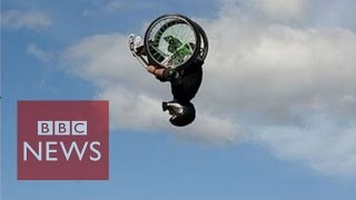 Wheelz does double back flip in a wheelchair  BBC News [upl. by Ogdon]