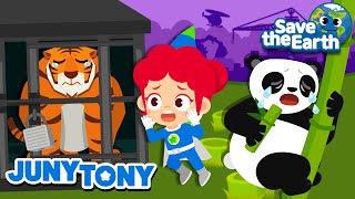 Let’s Protect the Endangered Animals🦁🐼  Save the Earth🌎  Green Earth Songs for Kids  JunyTony [upl. by Llednahc]