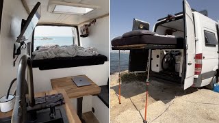 TOTALLY DIFFERENT Campervan SetUp w DOUBLESCREEN Work Area amp INSIDEOUTSIDE Bed 🤯 [upl. by Small]