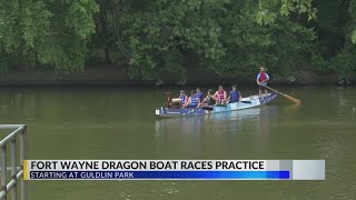 Paddlers practice Tuesday for the 2024 Fort Wayne Dragon Boat Races [upl. by Steffie]