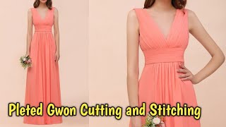 how to make pleated goun cutting and stitching  very easy step by step [upl. by Vernor]