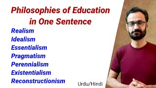 Philosophies of Education in one sentence  Realism Essentialism Pragmatism Progressivism [upl. by Hinch359]