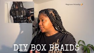 EASY JUMBO BOX BRAIDS TUTORIAL  RUBBER BAND METHOD WAIST LENGTH [upl. by Quintus505]