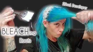 BLEACHING my ROOTS with 20VOLUME Developer on BLUE HAIR [upl. by Emee]