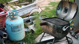 HOW TO MAKE BBQ GRILL FROM A EMPTY GAS CYLINDER DIY BBQ GRILL FROM EMPTY GAS TANK  Scrap [upl. by Olocin729]