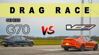 2022 Genesis G70 33T vs 2022 Cadillac CT4V Series walk follows Drag and Roll Race [upl. by Aivin]