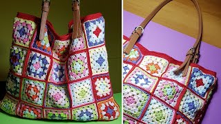 Borsa con piastrelle granny alluncinetto Granny squares bag [upl. by Dolorita]