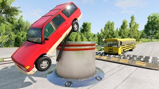 Double Flatbed Trailer Truck vs speed bumps Busses vs speed bumps  Beamng Drive [upl. by Skiba]