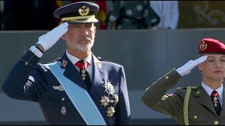 King Felipe VI of Spain and Princess Leonor attend military parade on Spains national day 2023 [upl. by Olva747]