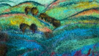 Wet Felting Landscapes with Needle Felted Details using Hand Dyed Wooltops [upl. by Acinat]