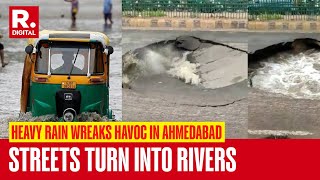 Waterlogged Streets Huge Road Caves In As Heavy Downpour in Ahmedabad Bring Mayhem  Heavy Rain [upl. by Naujak]