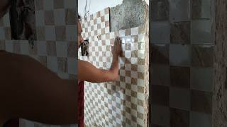 kitchen wall tiles fitting process 🔥🔥🔥 kitchenwalltiles construction [upl. by Otrebilif]