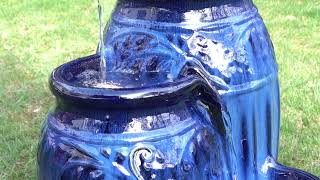 Glitzhome 2725quotH 3Tier Cobalt Blue Embossed Pattern Ceramic Pots Fountain [upl. by Kaden]