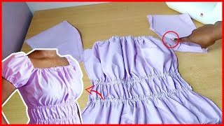 Homemade Ruched Dress  Cutting And Stitching Poplin Fabric [upl. by Ffej]