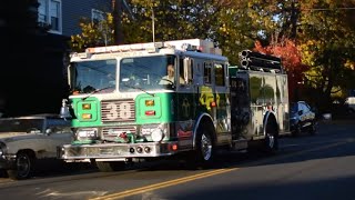 Green Fire Truck Village of Mamaroneck Fire Department Engine 38 Responds to a Residential Alarm [upl. by Robbins]