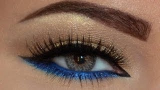 EASY Gold amp Blue makeup lookمكياج ذهبي و أزرق سهل جدا [upl. by Starbuck]