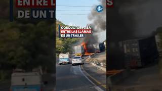 ⚠️ Conductor pasa entre las llamas de un tráiler ⚠️ ADVERTENCIA DE IMÁGENES shorts [upl. by Nalloh]