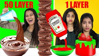 50 LAYERS FOOD DIPPING CHALLENGE 🤩  WEIRD FOOD COMBINATION 🤮  PULLOTHI [upl. by Nima]