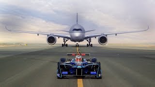 ABB FIA Formula E race car vs Qatar Airways’ Airbus A350 and Boeing 787 Dreamliner Who will win [upl. by Eimorej]