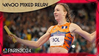 Femke Bol tracks down US team to win 4x400 mixed relay for Netherlands  Paris Olympics [upl. by Ardnalahs]