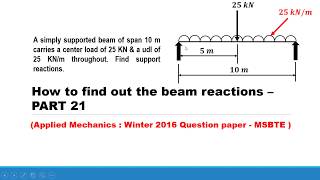 Lecture 29  Beam reaction  simply supported beam carrying udl and a point load at the center [upl. by Volnak]