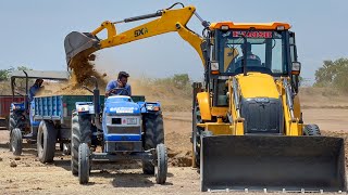 MAHINDRA Backhoe Loader Loading Mud in Eicher Powertrac Sonalika Swaraj John Deere Tractor  Jcb [upl. by Luttrell]