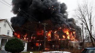 Fire rips through NJ mattress warehouse forcing evacuations [upl. by Jehoash]