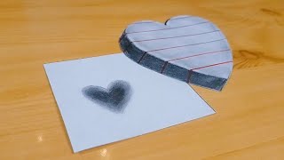 3d drawing heart on paper for beginners [upl. by Jaddo]