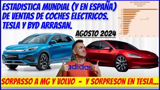 Matriculaciones de COCHES ELECTRICOS Agosto 2024 Sorpasso de BYD a MG y VOLVO Sorpresa en TESLA [upl. by Eiloj]