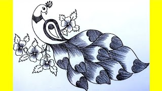 How to Draw Peacock with Beautiful Feather Design  Pencil Drawing [upl. by Farrish258]