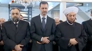 Syrian President Bashar alAssad attends Eid prayers during ceasfire [upl. by Winters61]