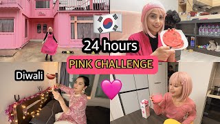 🇰🇷💖24 PINK CHALLENGE ONLY pink roti Diwali celebration and first snow ❄️ [upl. by Nottap]