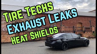 Q50 Vlog  Wheels exhaust leak heat shield removal [upl. by Etat]