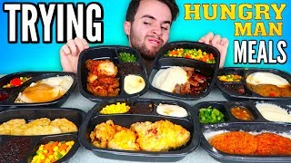 TRYING HUNGRYMAN FROZEN MEALS  Fried Chicken Meal Turkey Dinner amp MORE Taste Test [upl. by Anstus]