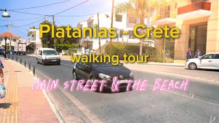 Platanias Chania Crete Main street and the beach walking tour [upl. by Tnairb]