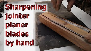 Sharpening the Jointer blades by hand amp setting in the machine [upl. by Enymsaj590]