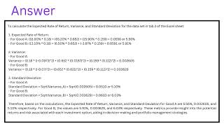 Please calculate the Expected Rate of Return Variance and Standard Deviation for the data [upl. by Campbell268]